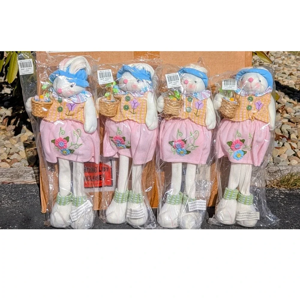 Set of 4 Easter Bunny Dolls‎ Cottagecore Farmhouse Spring Decor Rabbits Shelfsit